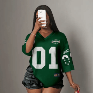 Women's Red V-Neck Jersey-Style T-Shirt