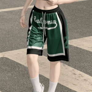 Y2K Women's Casual Loose-Fit Shorts with California Letter Print & Geometric Pattern